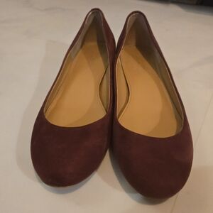 J. Crew Dark Red Suede Feel Low Heel Round Toe Flats Size 7